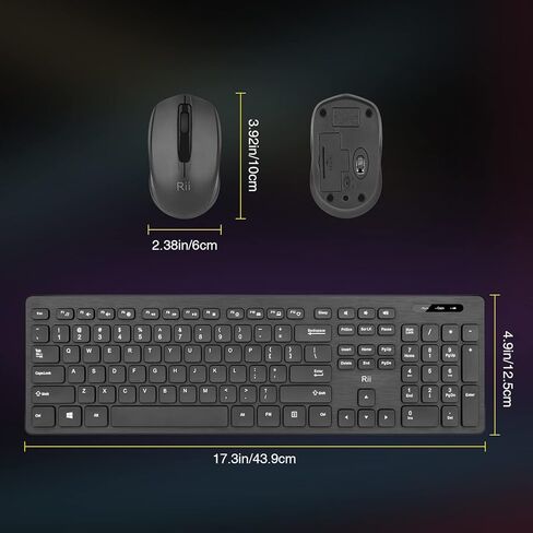 Wireless Keyboard and Mouse Combo - Rii Standard Office PC Keyboard and Optical Wireless Mice (Black) in Kuwait