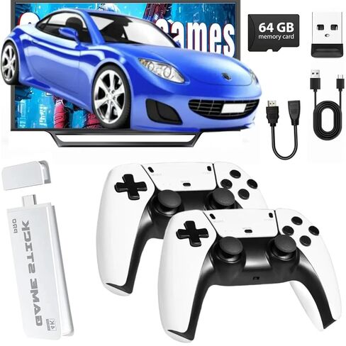 2025 Upgrade Classic Retro Game Console ، Classic Retro Game Stick تم تصميمه في 20000+ألعاب الفيديو ، HDMI Console Gaming Gaming Console 23 Emulators و Dual Game Controllers (64GB). (وايت جي) in Kuwait