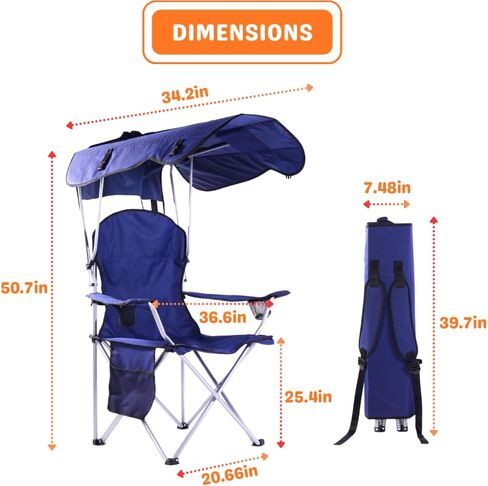 Portable Folding Camping Chairs with Canopy Shade, Beach Chair for Adults, Durable Weather Resistant 600D Oxford Cloth, Camping Chair with Canopy for Outdoors [Blue] in Saudi Arabia
