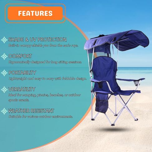 Portable Folding Camping Chairs with Canopy Shade, Beach Chair for Adults, Durable Weather Resistant 600D Oxford Cloth, Camping Chair with Canopy for Outdoors [Blue] in Saudi Arabia