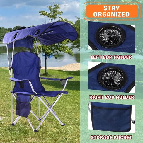 Portable Folding Camping Chairs with Canopy Shade, Beach Chair for Adults, Durable Weather Resistant 600D Oxford Cloth, Camping Chair with Canopy for Outdoors [Blue] in Saudi Arabia