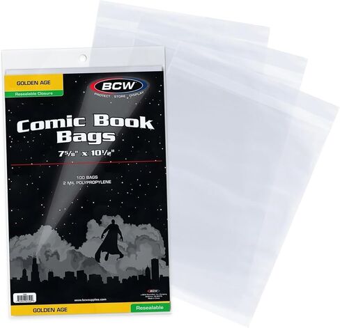 BCW Resealable Golden Age Comic Bags - 100 ct | Crystal Clear, Acid-Free Protection, Polypropylene Sleeves | Comic Bags for Secure Storage of Standard Golden Comics Collection in Saudi Arabia