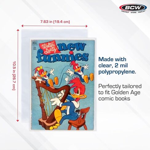BCW Resealable Golden Age Comic Bags - 100 ct | Crystal Clear, Acid-Free Protection, Polypropylene Sleeves | Comic Bags for Secure Storage of Standard Golden Comics Collection in Saudi Arabia