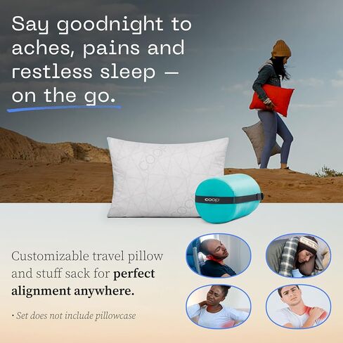 Coop Home Goods Original Adjustable Travel Pillow and Waterproof Pillow Protector Grey Bundle with Compressible Stuff Sack, Medium-Firm Memory Foam and Washable Cover, CertiPUR-US Certified (19x13) in Saudi Arabia