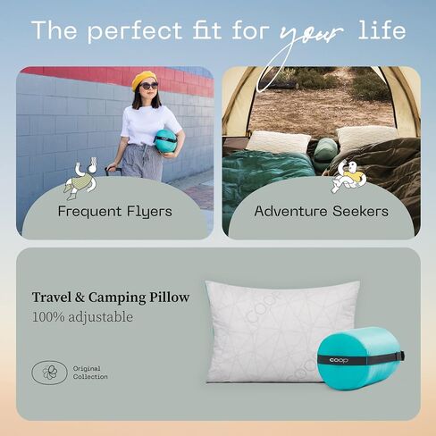 Coop Home Goods Original Adjustable Travel Pillow and Waterproof Pillow Protector Grey Bundle with Compressible Stuff Sack, Medium-Firm Memory Foam and Washable Cover, CertiPUR-US Certified (19x13) in Saudi Arabia