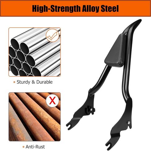 26" Motorcycle Sissy Bar for Harley, Integrated Passenger Backrest for Harley Davidson Touring CVO Street Glide Road Glide Electra Glide Road King FLHR FLHX FLHT FLTR 2009-2024, Chrome Sissy Bar in Kuwait