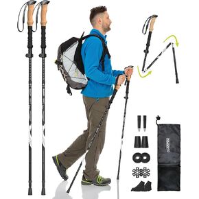 7075 Hiking Poles Collapsible Lightweight, Aircraft-Grade Aluminum Trekking Poles, Adjustable Hiking Sticks with Cork Grip, Folding Walking Sticks for Women Men Seniors, 2PC, Black