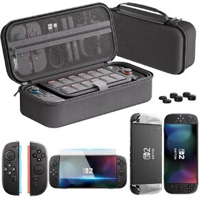 Carrying Case for Nintendo Switch 2,Portable Travel Case for Nintendo Switch 2 Accessories with Screen Protector*1,Protective Cover*1,Thumb Caps*6,Large Space with 12 Game Card Slot,Hard Shell