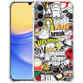 Case for Samsung Galaxy A15 with Pop Culture Design,Aesthetic Cartoon Sticker Bomb Pop-Art Collage Pattern for Men Women,Clear Slim Soft TPU Bumper Case,6.5"(Pop,A15)