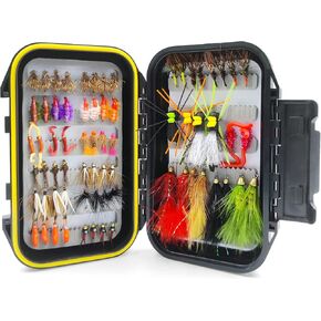 70 Pcs Fly Fishing Flies Kit Portable Hand-Tied Nymph Scud Popper Streamer Assortment Flies with Box for Trout Bass Salmon Fly Fishing
