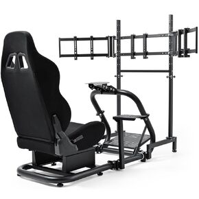 Dardoo Racing Simulator Cockpit with Triple Monitor Stand and Black Seat Compatible with Logitech/Thrustmaster/Fanatec G29 G920 G923 T300RS CSL-DD, No Steering Wheel,Pedal,Handbrake