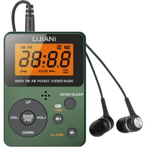 Pocket AM FM Radio Portable with Best Reception,Power by AAA Battery Mini Digital Tuning Mini Radio with Stereo Earphone,Large LCD Screen and Lock Screen for Walk/Jogging/Gym/Camping