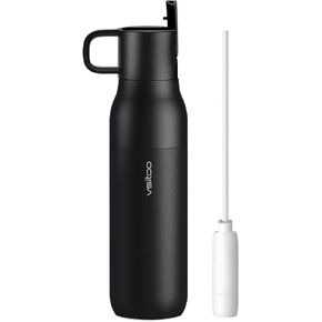 vsitoo CarbonFiber Filtered Water Bottle with Straw, Insulated Stainless Steel Water Filter Bottle, BPA-Free Portable Reusable Filter Water Bottle, 25oz Black