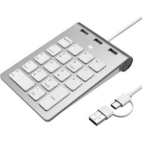 لوحة أرقام سلكية ، لوحة مفاتيح USB الرقمية مع 3 منافذ USB 2.0 ، لوحة مفاتيح لوحة مفاتيح الرقم المحمول MINI 18 مفتاح لجهاز كمبيوتر محمول كمبيوتر كمبيوتر محمول كروم كروم كوكب