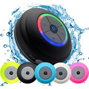 Guppy Water Resistant Bluetooth LED Shower Speaker - FM Radio TF Card Reader, 2016 Model Kid-Friendly, Built-in Control Buttons, Speakerphone, Powerful Suction Cup for Indoor/Outdoor Use (Black)