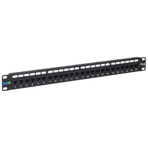 ICC CAT6 Feed-Through Patch Panel with 24 Ports, 1U Horizontal Rackmount, No Punch Down, RJ-45 to RJ-45 Connections, TIA-Rated, PoE++ and TAA Compliant, Black