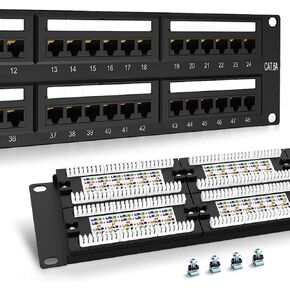 2U 48port Patch Panel CAT6A Patch Panel Rack Mount 19inch Ethernet Patch Panel Punch Down for Cat6A,Cat6, Cat5e, Cat5 Cabling (CAT6A)