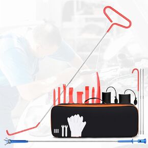 أداة سحب دبوس العجلة الخامسة المتنوعة من الفولاذ المقاوم للصدأ، مجموعة أدوات السيارة، خطاف سحب على شكل حرف J، أداة وصول طويلة 68 بوصة، أداة التقاط مخلب مرنة مغناطيسية مع ضوء LED ساطع، 23 قطعة in Kuwait