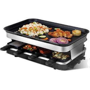 شواية Raclette Termperale القابلة للتعديل لما يصل إلى 8 أشخاص ، وألواح غير لاصقة ، وتجمعات ، 1500 واط