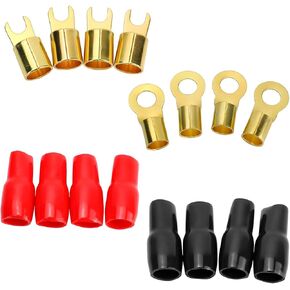 4 Pairs Car Strip Spade Terminal Fork Adapters, 4 Gauge Vehicle Crimp Barrier Spades Connectors, Automotive Speaker Wire Cable Terminal Plugs Accessories, Universal Fit