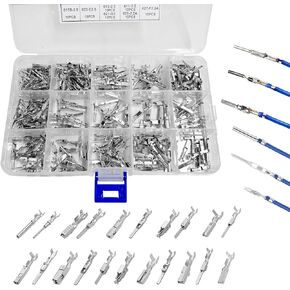 290PCS Car Electrical Wire Terminal Pins Connector, 1/1.5/1.8/2.2/2.8/3.5mm Electric Connector Terminal Pin, 21Type Non-Insulated Plug Removal Male & Female Crimped Pins