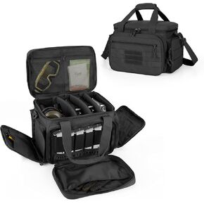 DSLEAF Tactical Gun Range Bag for 4 Handguns, Pistol Shooting Range Bag with 6X Magazine Slots and Extra Pockets for Ammo and Essentials