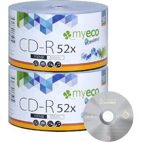 100 Pack MyEco CD-R CDR 52X 700MB 80Min Economy Branded Logo Top Write Once Blank Media Record Disc