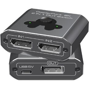 Displayport Switch 2 in 1 Out DP Switcher 8K60Hz 4K144Hz High-Definition Resolution DP1.4 Displayport Switcher Compatible with PC Laptop Monitor TV