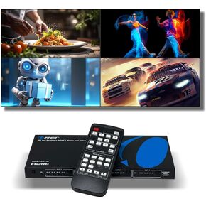 OREI 4K 4x4 Seamless HDMI Matrix Switch 1080P Video Wall Controller Processor Upto 4K 30hz 4:2:0-180 Degree Rotation via RS-232, Bezel, HDCP 1.4, UltaHD 2x2, 1x4, 1x2, 4x1 Remote Control (HDS-404VW)