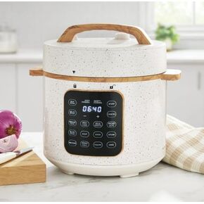 Stunning Pioneer Woman 6-Quart Electric Pressure Cooker with Touch Control Display – Linen Speckle Finish, Multi-Function Cooker for Fast and Easy Meals