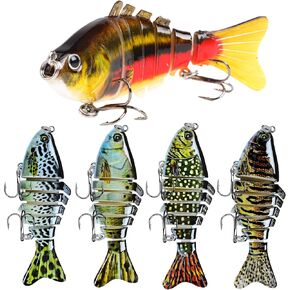 Fishing Lures for Freshwater and Saltwater with case, Slow Sinking Multi Jointed Swimbaits, Lifelike Lures for Bass Trout Crappie Walleye Pike