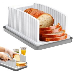 Bread Slicer for Homemade Bread, Adjustable Bread Cutting Guide with Crumb Tray, Foldable Compact Slicing Tool for Sourdough, Bagels, Cakes, and Sandwiches