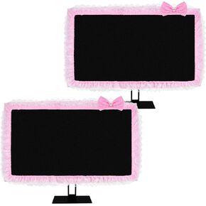 2 Pack Cute Computer Monitor Cover, 23''-26'' Elastic Monitor Dust Cover with Bow Knot, Lovely Monitor Accessories Screen Monitor Decoration for Tablet (Pink)
