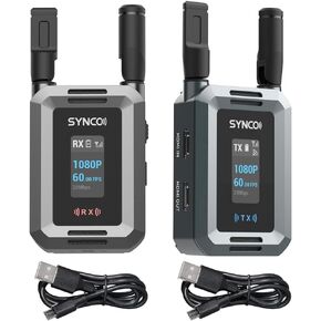 Synco Xvision HD نظام نقل الفيديو اللاسلكي المزدوج HDMI 1080P HD واحد مرسل ومستقبل نطاق نقل 300 م/985 قدم 0.04S زمن انتقال منخفض مع فتحة بطارية NP-F وإدخال الطاقة USB-C