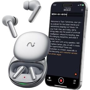 RecDot AI Voice Recorder Earbuds, viaim AI Meeting Assistant with Transcription, 16 Languages, FlashRecord, to-Do Lists & Summaries with viaim AI, 48dB ANC for Meetings, Interviews & Lectures, Sliver