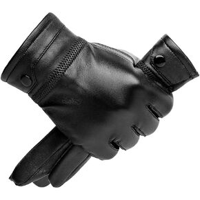 Autumn Winter Warm Touch Screen Full Finger Leather Black Gloves