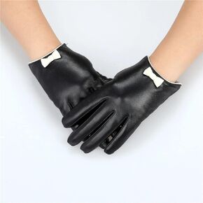 Winter Ladies Striped Long Warm Ladies Leather Gloves