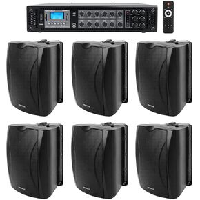 (6) 6.5" Black Commercial 70v Wall Speakers+Amp for Restaurant/Office/Cafe/Bar
