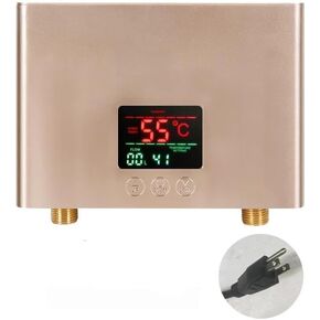 Tankless Water Heater Electric, 5500W 110V Instant Hot Water Heater with Remote Control and LCD Touch Screen on Demand, Bathroom Sink and Faucet, Save Space (White)(Black)