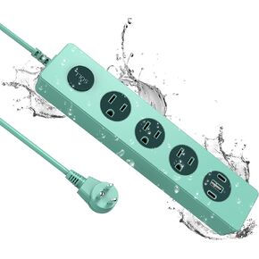 IPX9 Outdoor Power Strip Weatherproof, Surge Protector Power Strip with 3 Outlet and 3 USB Charging Ports(2 USB C), 5.18FT Extension Cord for Patio, Garden, Bathroom, Kitchen, Garage, Office