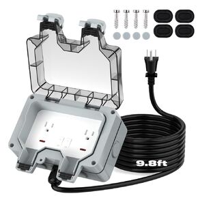 Outdoor Outlet Box with 26.3Ft Extension Cord, NEMA 5-15R, IP66 Waterproof Outdoor Outlet Box w/Lockable Cover & LED Indicator (Double Plug Socket) - Perfect for Gardens, Yards & Sports Fields