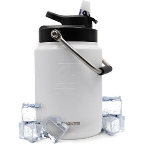 Ice Shaker Insulated Stainless Steel Half Gallon Water Jug | 64 oz, Red/Black | Stays Cold for 60+ Hours | Multi-purpose lid | Odor-Free Outdoor Water Jug for Sports, Camping, Hiking, Working Out