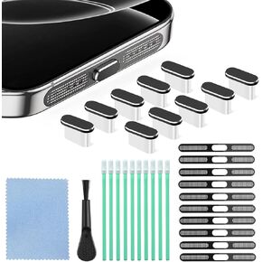 USB C Dust Plug, 10 Pack USB C Port Cover, Phone Speaker Dust Cover and Type C Charging Port Plug Protector Cover for iPhone 15/15 Pro/Pro Max，iPhone 16/16 Pro/16 Pro Max (Black)
