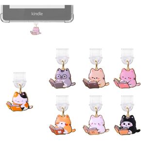 Kindle Dust Plug Charm,7 Pack Cute Bookish Cat Charms Compatible with Kindle Paperwhite 2021 Released,Type C/USB C Dust Plug Port Cover Accessories for iPhone Cat Lover Gift (Cat)