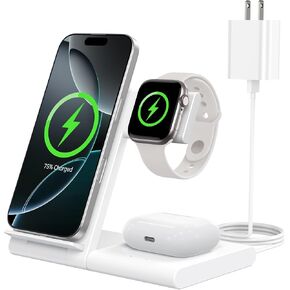 Charging Station for Multiple Devices Apple, Foldable 3 in 1 Wireless Charger for iPhone 16/15/14/13/12/Pro/Max/Plus, Apple Watch 10/9/Ultra/8/7/6/5/4/3/2/SE & AirPods 4/3/2/Pro