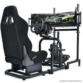 Anman Racing Sim Cockpit with Triple Monitor Mount and Seat Fits for Logitech/Thrustmaster/Fanatec/Moza G29 G920 G923 CSL-DD T248 Driving Simulator Cockpit Without Steering Wheel, Pedals and Shifter