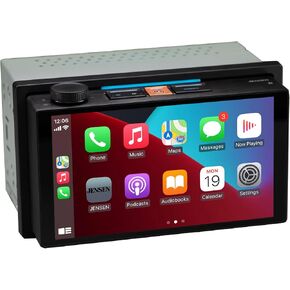 JENSEN J5UP7 7-inch Top Mount Control Touchscreen Receiver with Certified Wireless Apple Carplay Android Auto | Double DIN Car Stereo with Bluetooth | Backup Camera Input | USB Playback & Charge