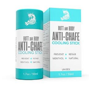 Butt & Body Cooling Anti-Chafe Stick with Menthol, 1.7 oz. – Unisex No Chafing Stick for Thighs, Underarms, Feet, Butt – Preventing, Moisturizing, Repairing, Portable – Made in USA