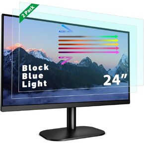 PYS 2-Pack 24 Inch Blue Light Screen Protector for Monitor – 16:9 Removable Anti-Blue Light Filter, Eye Strain Relief, UV Protection Film for Computer Monitors