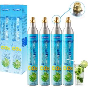 أسطوانة Greatwhip 60L CO2 لـ SodaStream ، Carpating Carbonator ، مع جميع صانعي الصودا "المسمار" المتوافق ، الأسطوانات الملولبة ، وليس لنماذج الاتصال السريع ، مجموعة من 6